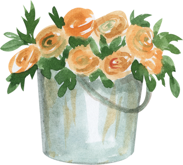 Watercolor orange flowers in bucket