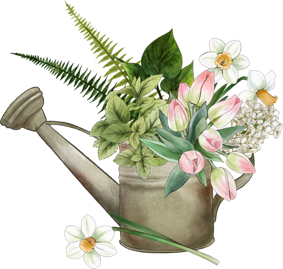 Watering Pot with Flowers, Gardening Composition